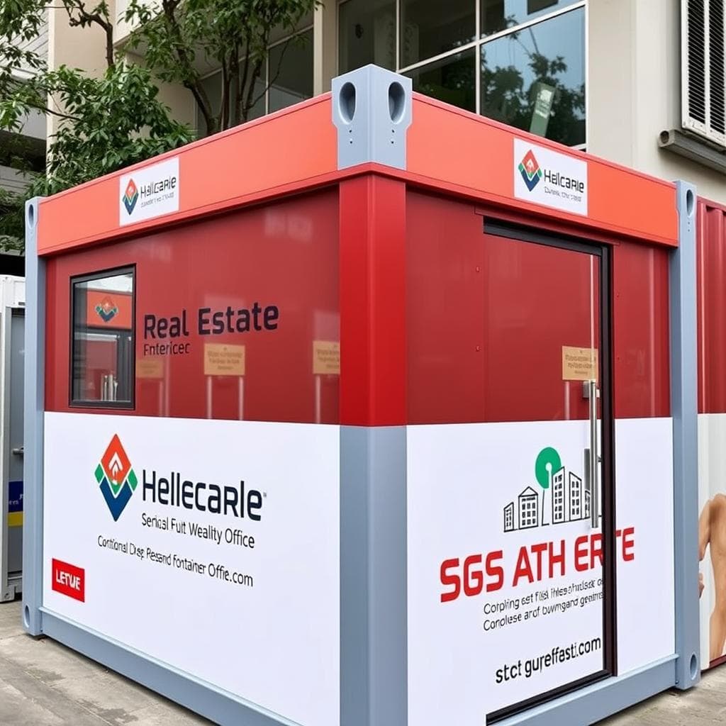 Custom branded exterior for real estate container office Custom branded exterior for real estate container office