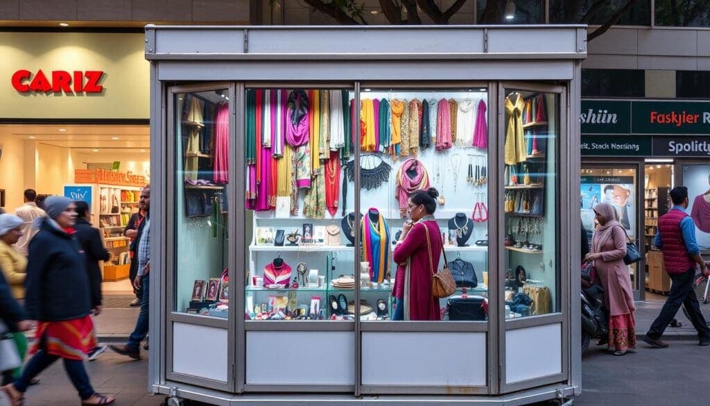 Fashion accessories kiosk in a portable cabin on Ajmal Khan Road, Karol Bagh Fashion accessories kiosk in a portable cabin on Ajmal Khan Road, Karol Bagh