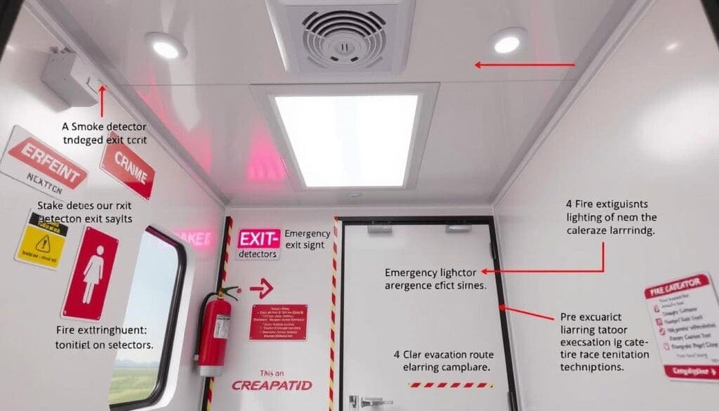 Fire safety features in portable office cabin Fire safety features in portable office cabin