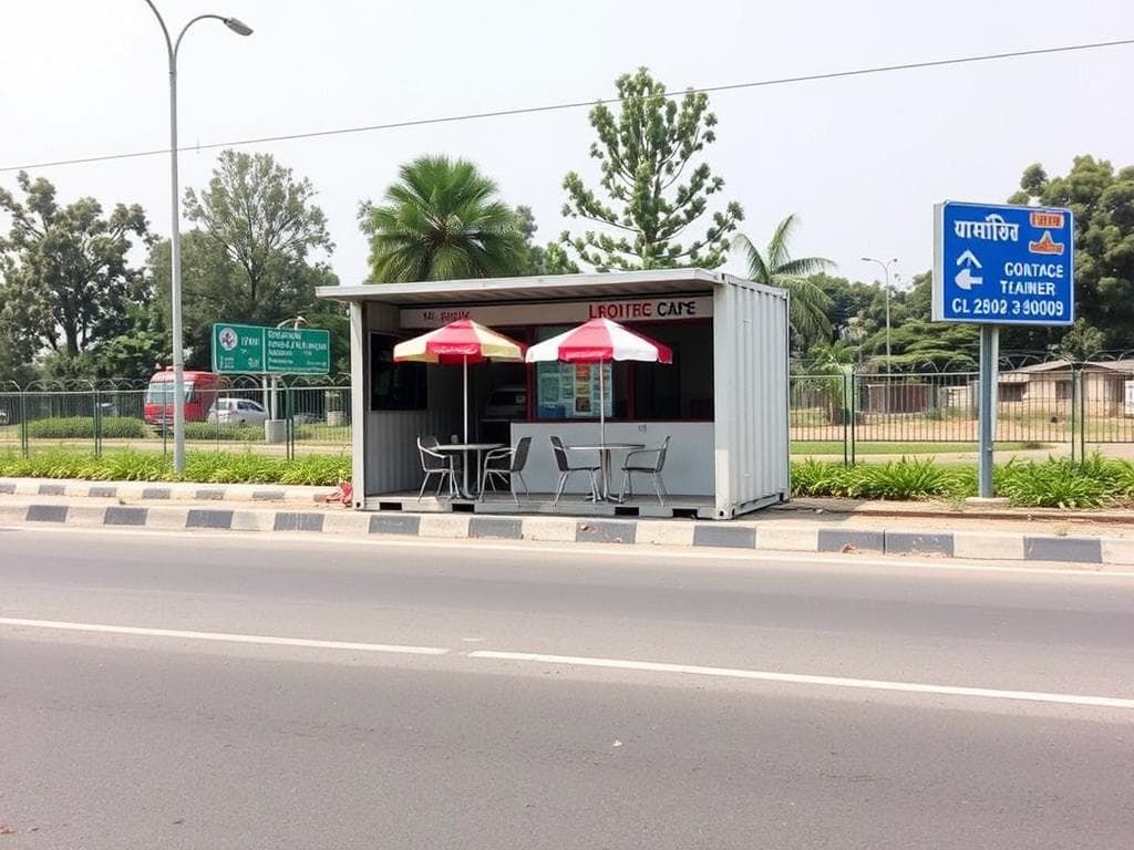 Highway-facing container cafe rest stop in Gamma sector of Greater Noida Highway-facing container cafe rest stop in Gamma sector of Greater Noida