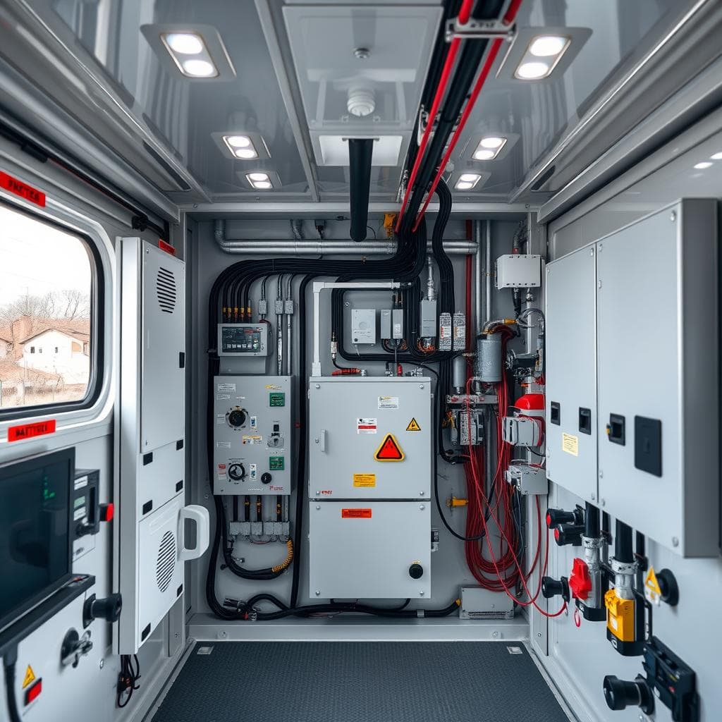 Industrial electrical systems in a portable cabin control room Industrial electrical systems in a portable cabin control room