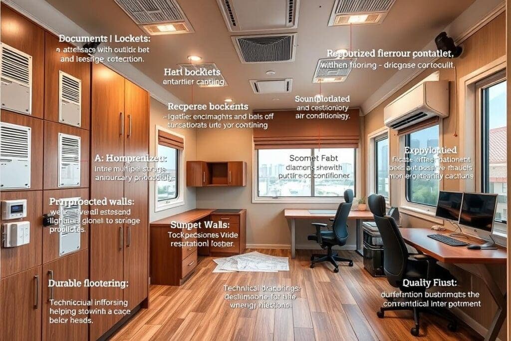 Interior features of a professional-grade portable office cabin in North Delhi Interior features of a professional-grade portable office cabin in North Delhi