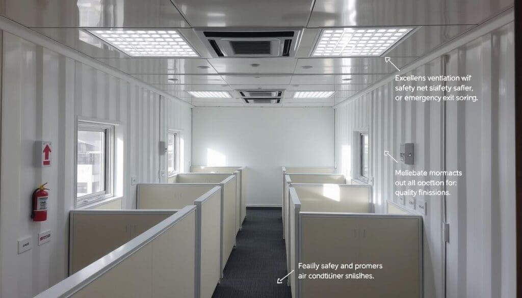 Interior of a Container Office in Ghaziabad showing key features Interior of a Container Office in Ghaziabad showing key features
