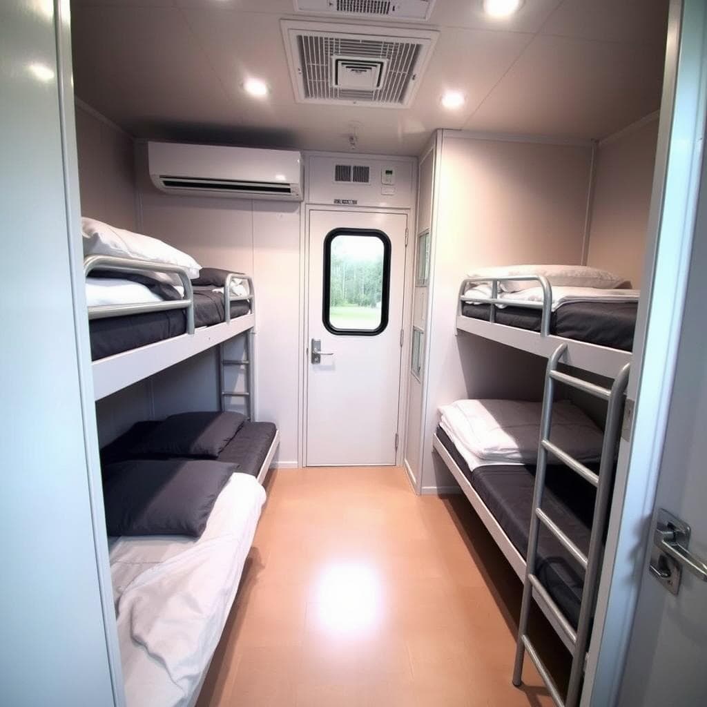 Interior view of SAMAN Portable's labour colony room Interior view of SAMAN Portable's labour colony room