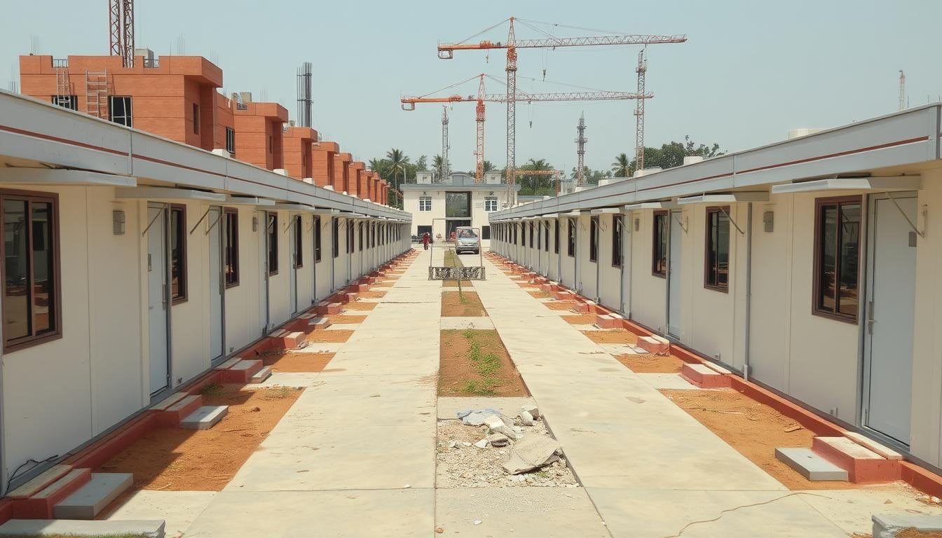 Labour colony exterior near industrial site in Ballabhgarh, Faridabad