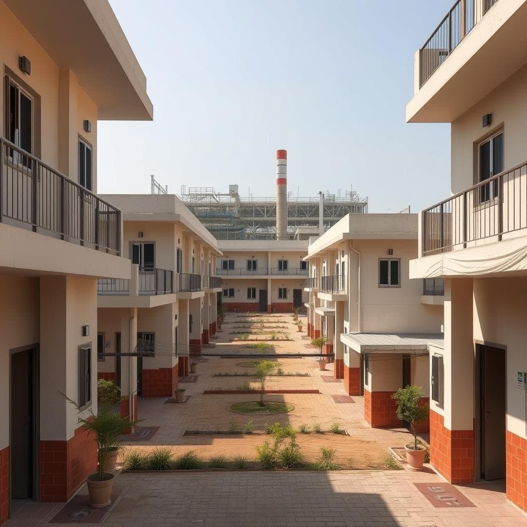 Labour colony serving a manufacturing facility in Greater Noida with shift-optimized layout Labour colony serving a manufacturing facility in Greater Noida with shift-optimized layout