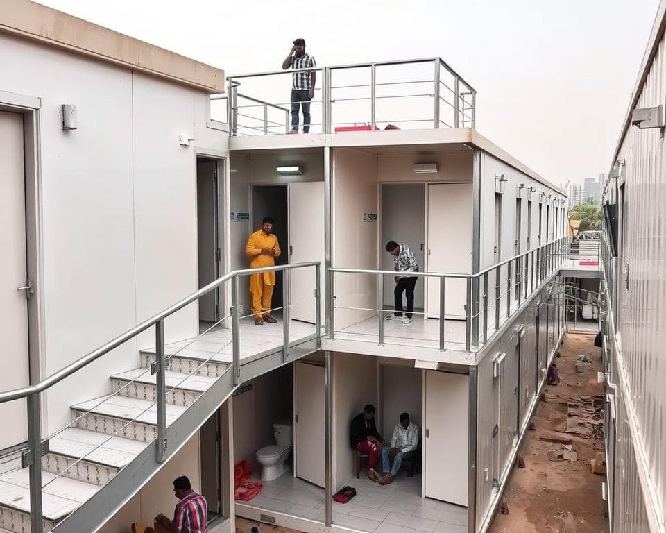 Labour colony setup with 2-floor layout in Janakpuri with MS staircase Labour colony setup with 2-floor layout in Janakpuri with MS staircase
