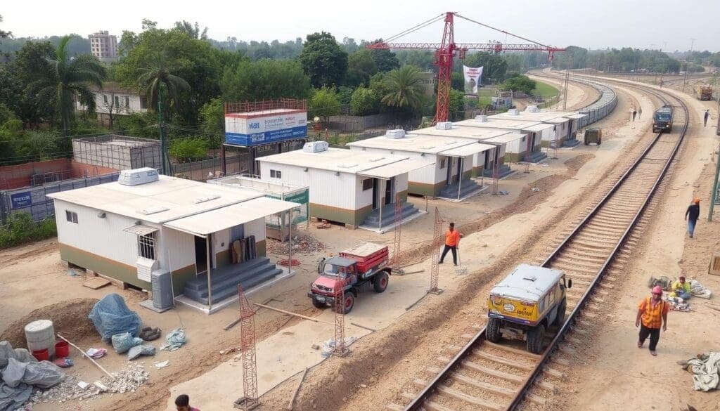Labour colony supporting Noida Metro construction project Labour colony supporting Noida Metro construction project