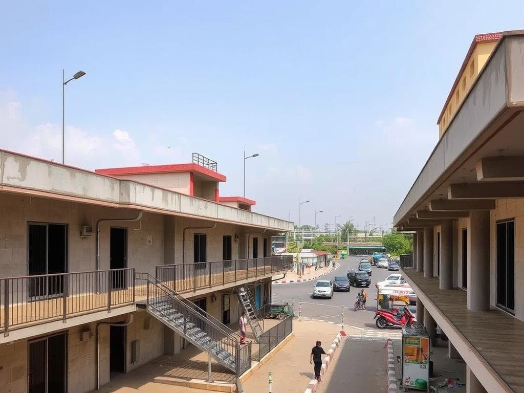 Labour housing with ramp access and roof slope near Pari Chowk, Greater Noida Labour housing with ramp access and roof slope near Pari Chowk, Greater Noida