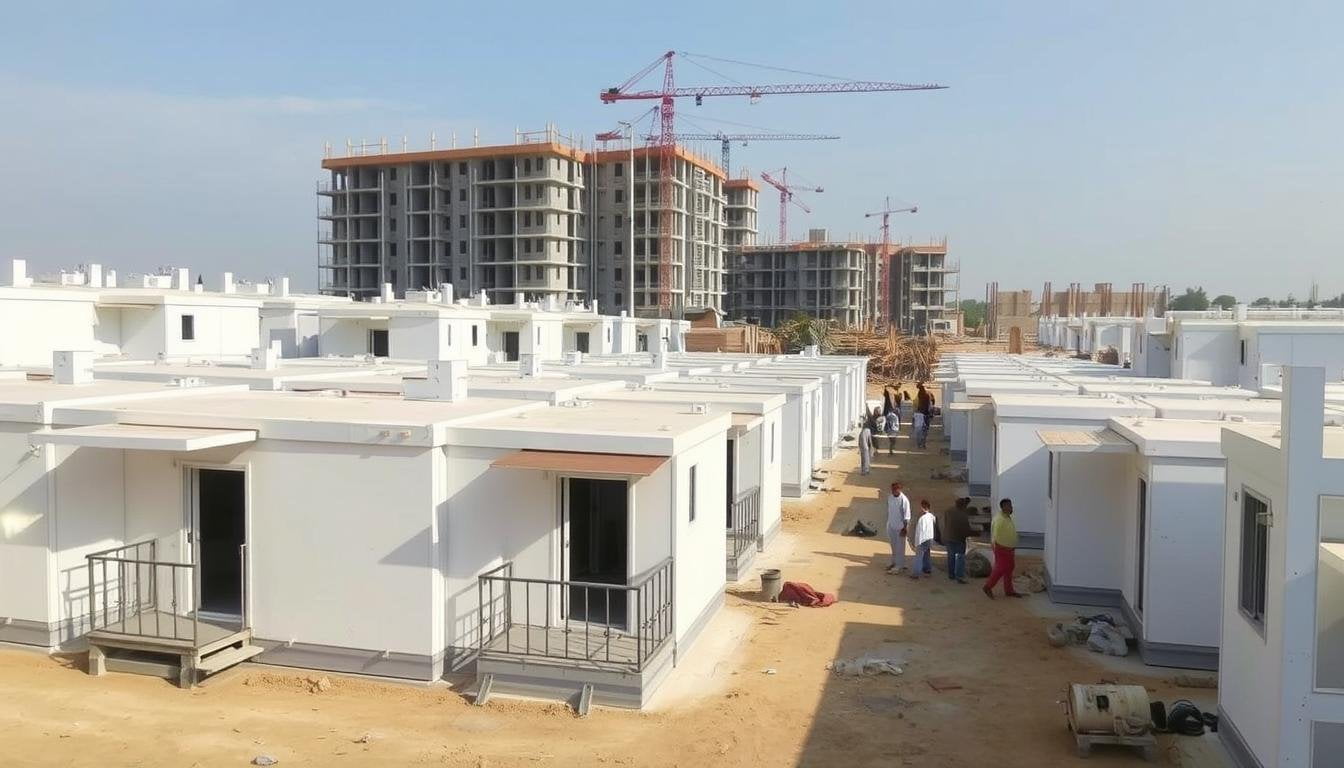Large prefabricated labour colony installation in Noida Sector 137