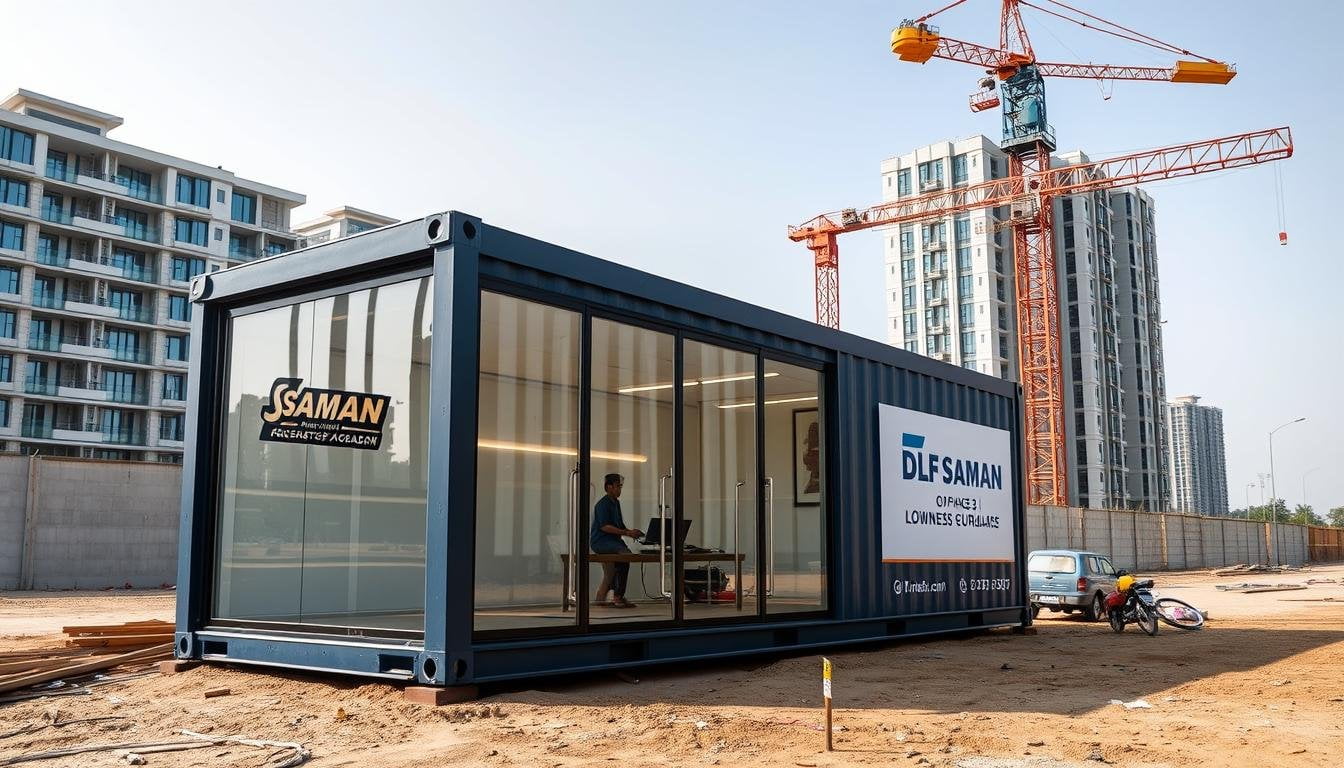 Modern container office setup at a Gurgaon construction site