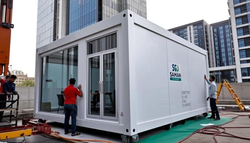 Modern portable office cabin installation in DLF Phase 3, Gurgaon Modern portable office cabin installation in DLF Phase 3, Gurgaon