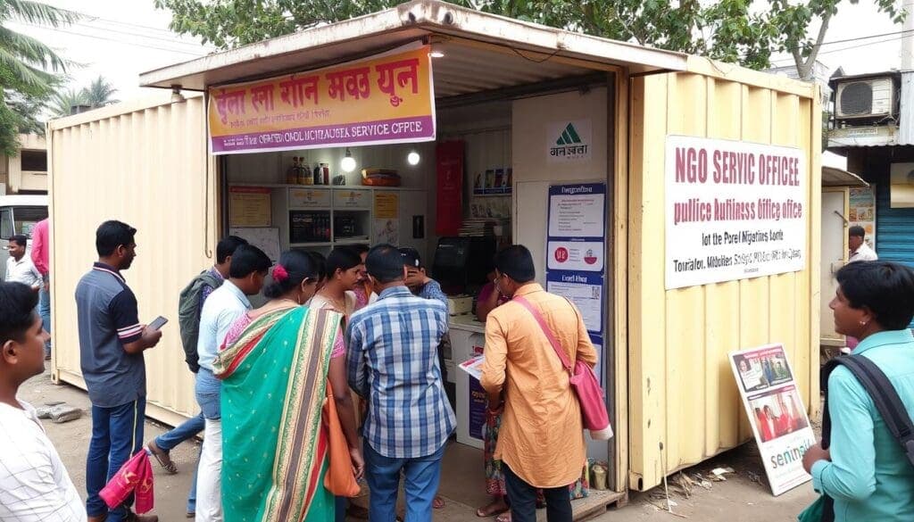 NGO public service booth in Patel Nagar serving community members NGO public service booth in Patel Nagar serving community members