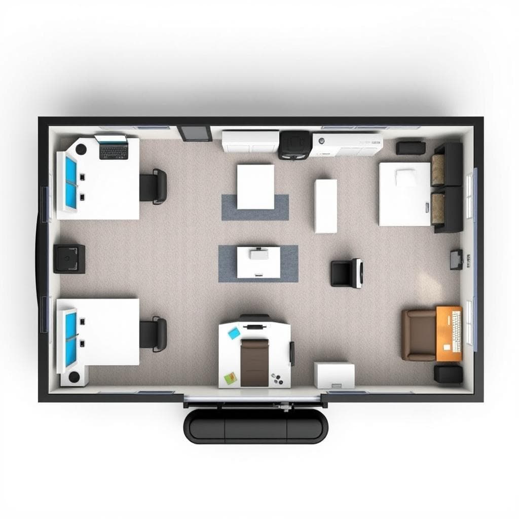 Open-plan IT hub portable cabin layout in Noida Open-plan IT hub portable cabin layout in Noida