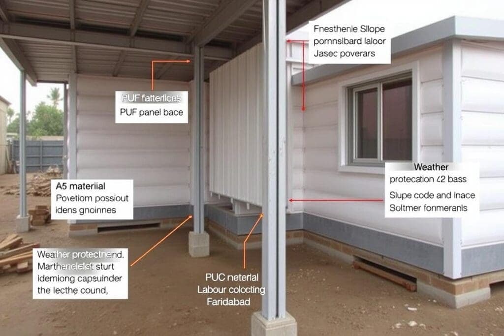 PUF-panelled cabins lined with RCC base and slope roofing in Faridabad PUF-panelled cabins lined with RCC base and slope roofing in Faridabad
