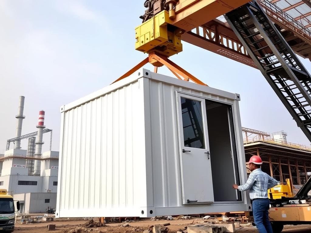 Portable cabin being installed at a Greater Noida factory Portable cabin being installed at a Greater Noida factory