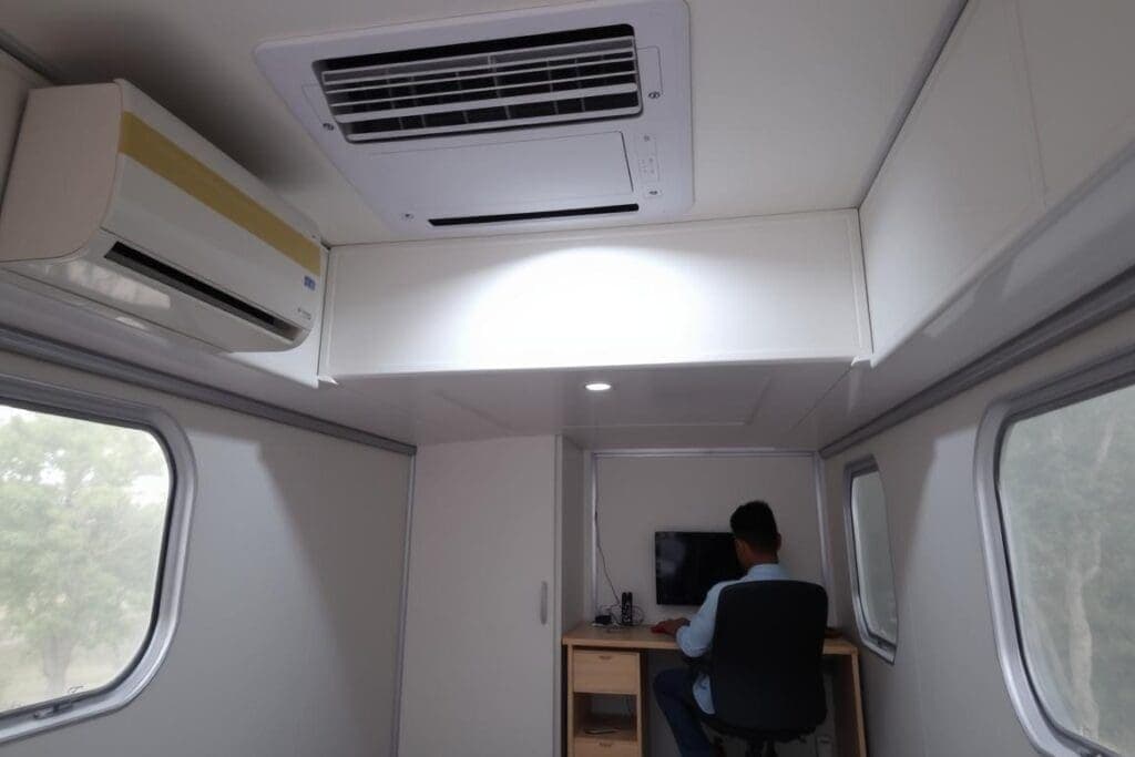 Portable cabin with air conditioning and insulation for Delhi weather Portable cabin with air conditioning and insulation for Delhi weather