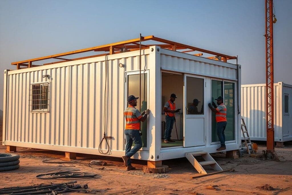 Portable office cabin being installed in Noida IT park Portable office cabin being installed in Noida IT park