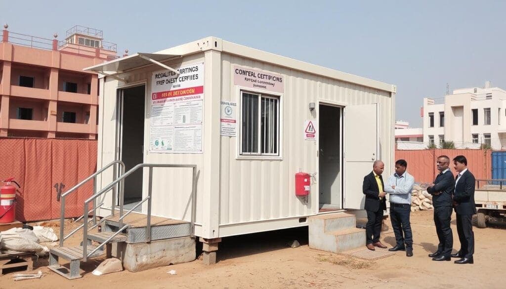 Portable office cabin compliant with Delhi regulatory standards at a government project site Portable office cabin compliant with Delhi regulatory standards at a government project site