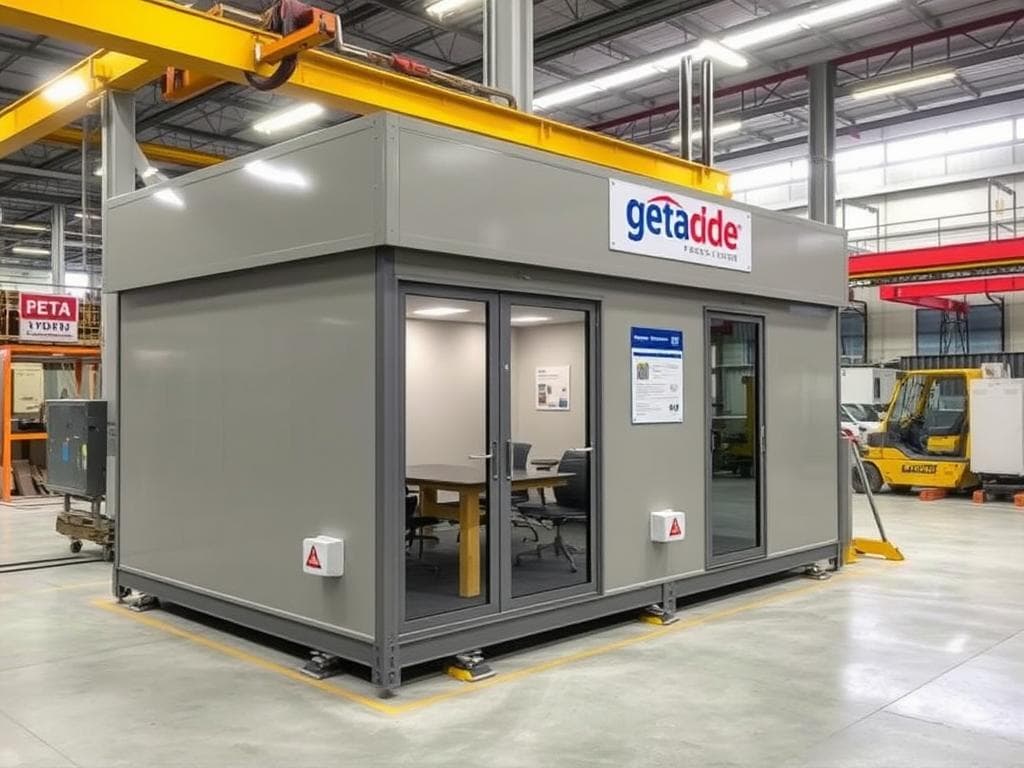 Portable office cabin installation at Beta Sector manufacturing plant Portable office cabin installation at Beta Sector manufacturing plant