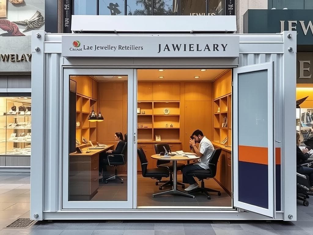 Portable office cabin used by jewelry retailer in Karol Bagh Portable office cabin used by jewelry retailer in Karol Bagh