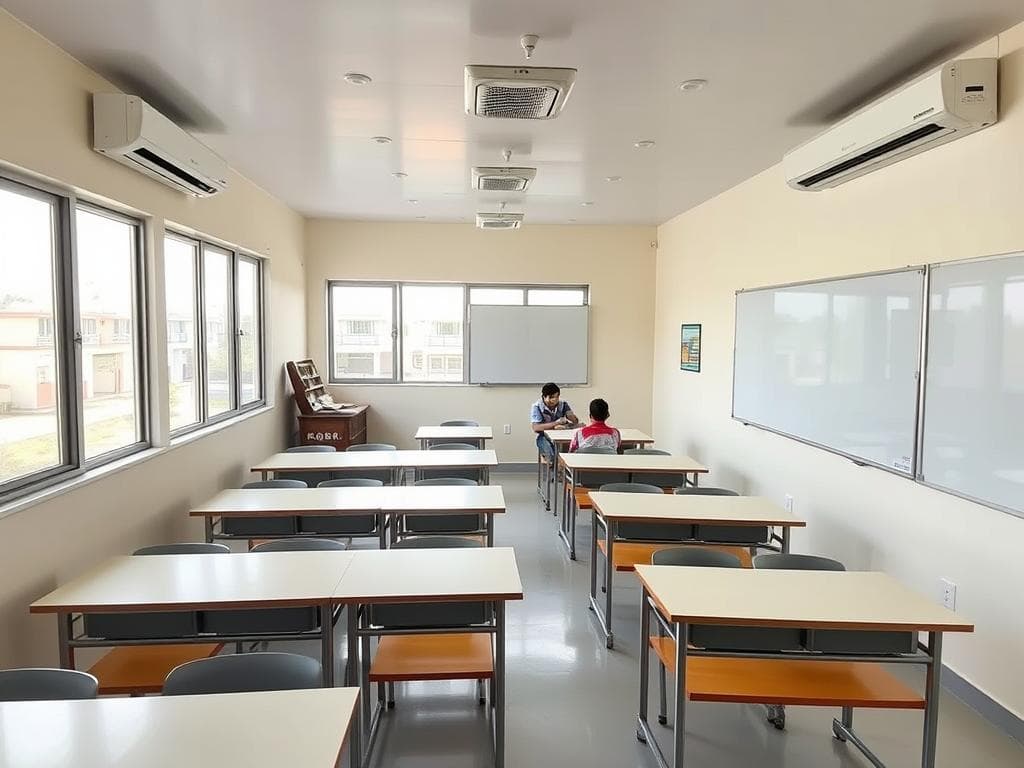 Prefab classroom cabin in Raj Nagar with students Prefab classroom cabin in Raj Nagar with students
