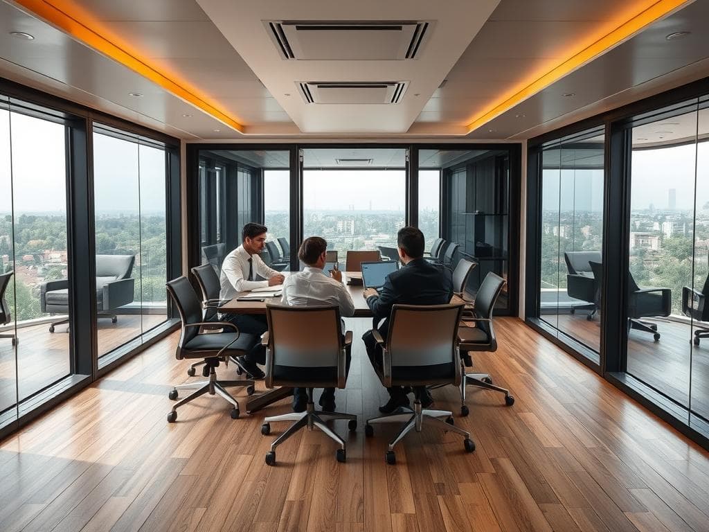 Professional meeting taking place in a premium portable office cabin in Vasant Kunj Professional meeting taking place in a premium portable office cabin in Vasant Kunj