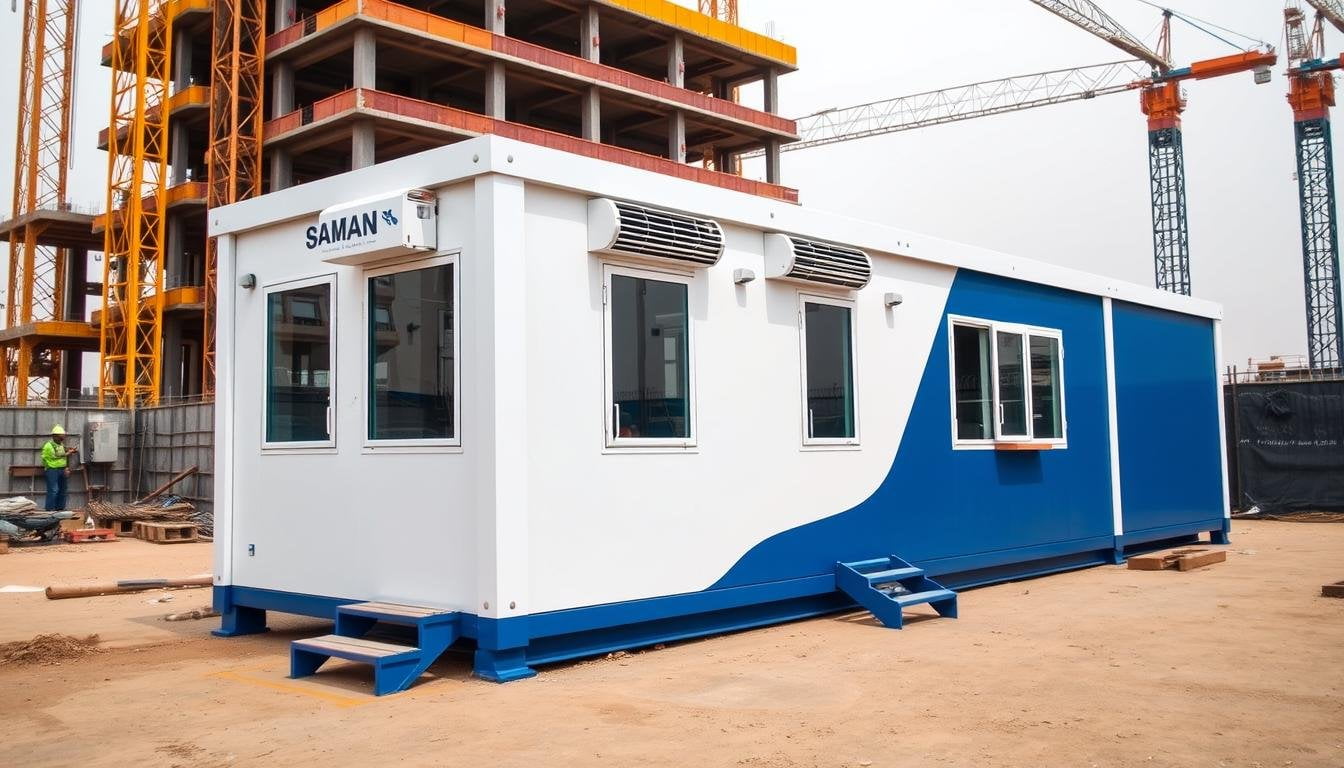 Professional portable office cabin setup at a construction site in North Delhi