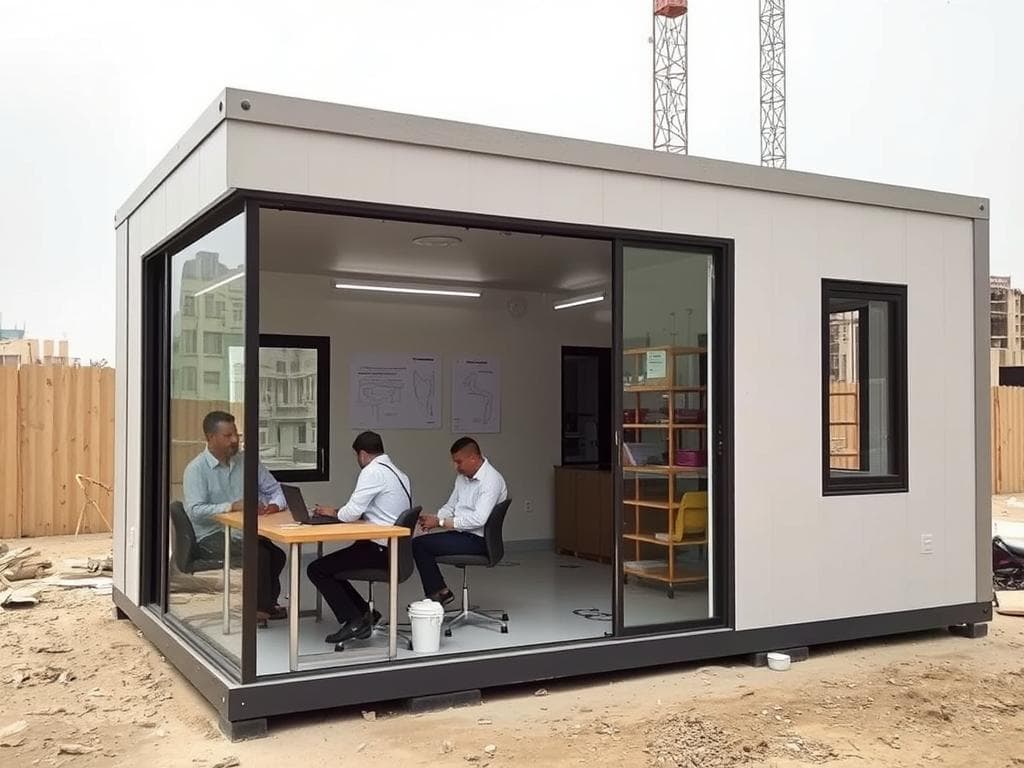 Project management office cabin at Knowledge Park construction site Project management office cabin at Knowledge Park construction site