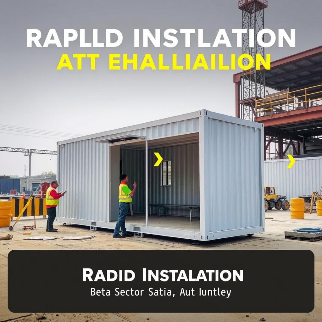 Quick installation of portable cabin at Beta Sector factory Quick installation of portable cabin at Beta Sector factory