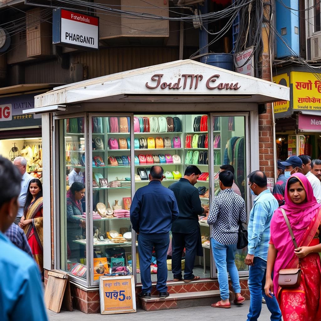 Retail kiosk portable cabin selling fashion accessories in Paharganj Retail kiosk portable cabin selling fashion accessories in Paharganj