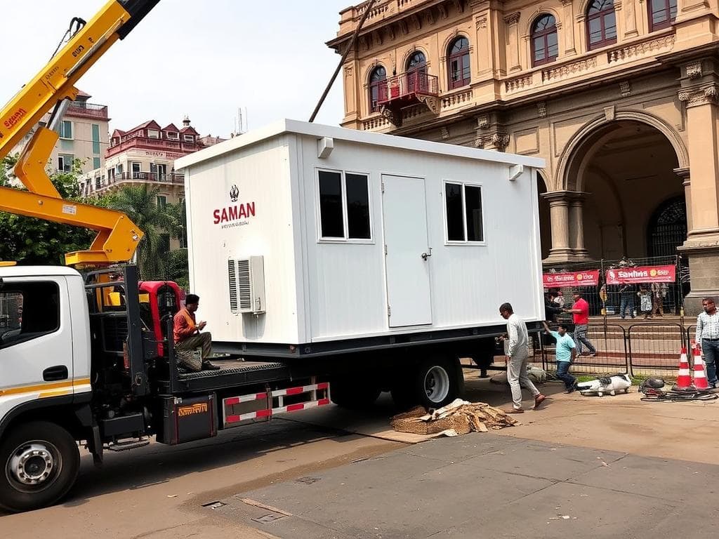 SAMAN Portable cabin being delivered to a site in Connaught Place SAMAN Portable cabin being delivered to a site in Connaught Place
