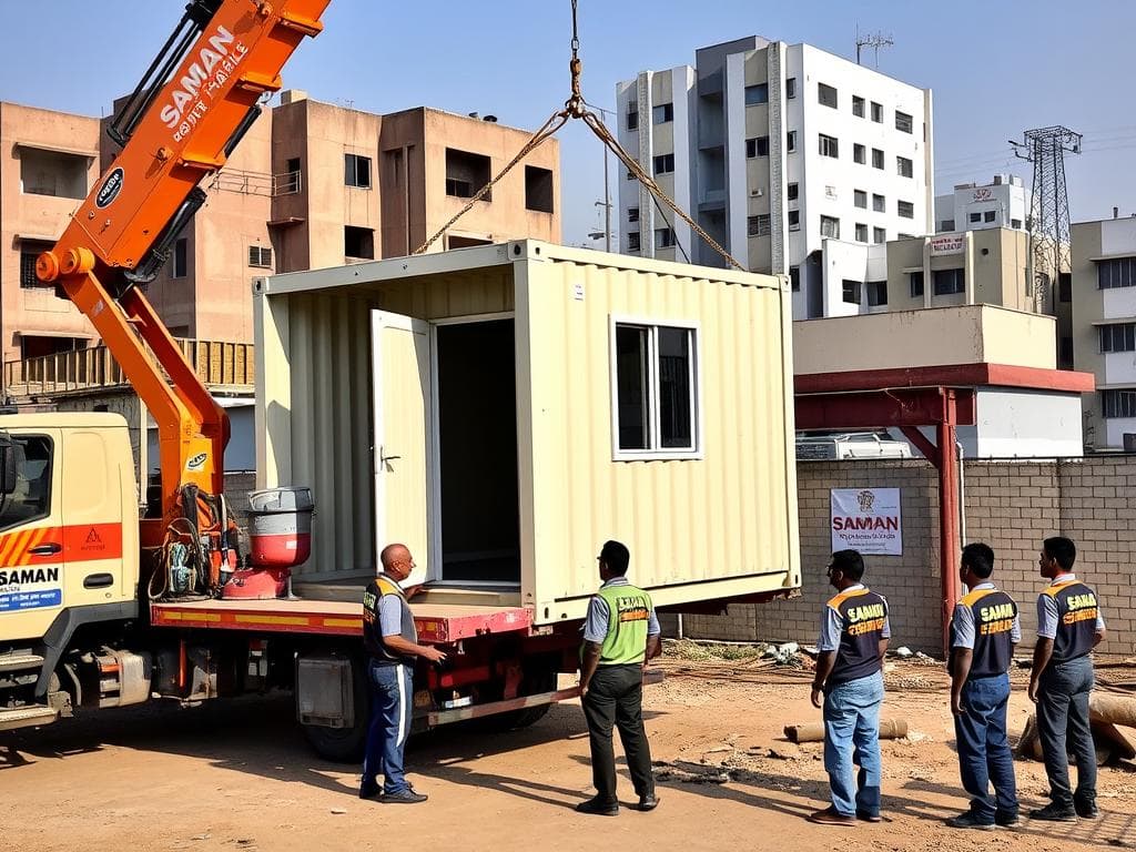 SAMAN Portable delivery truck installing container office in Patparganj SAMAN Portable delivery truck installing container office in Patparganj