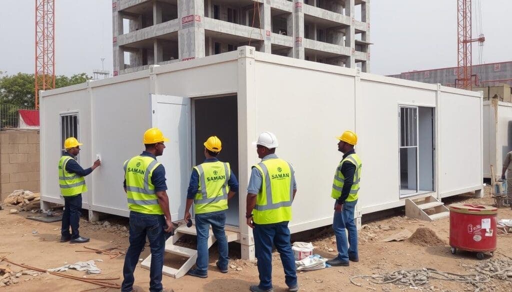 SAMAN Portable team installing labour colony units in South Delhi SAMAN Portable team installing labour colony units in South Delhi