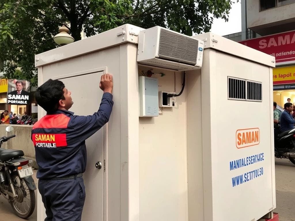 SAMAN Portable technician providing maintenance service to a cabin in Karol Bagh SAMAN Portable technician providing maintenance service to a cabin in Karol Bagh