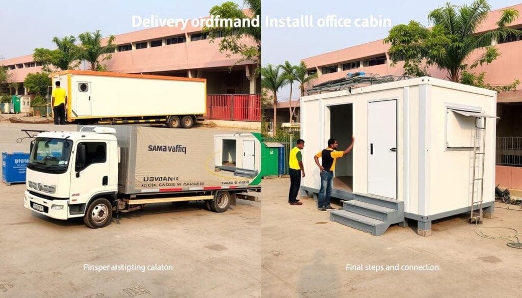 SAMAN portable office cabin being delivered and installed in Udyog Vihar SAMAN portable office cabin being delivered and installed in Udyog Vihar