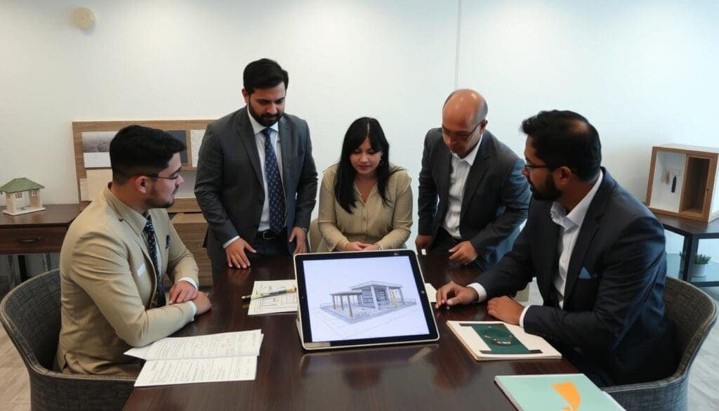 SAMAN's design team consulting with clients in Greater Kailash for a custom portable office project SAMAN's design team consulting with clients in Greater Kailash for a custom portable office project