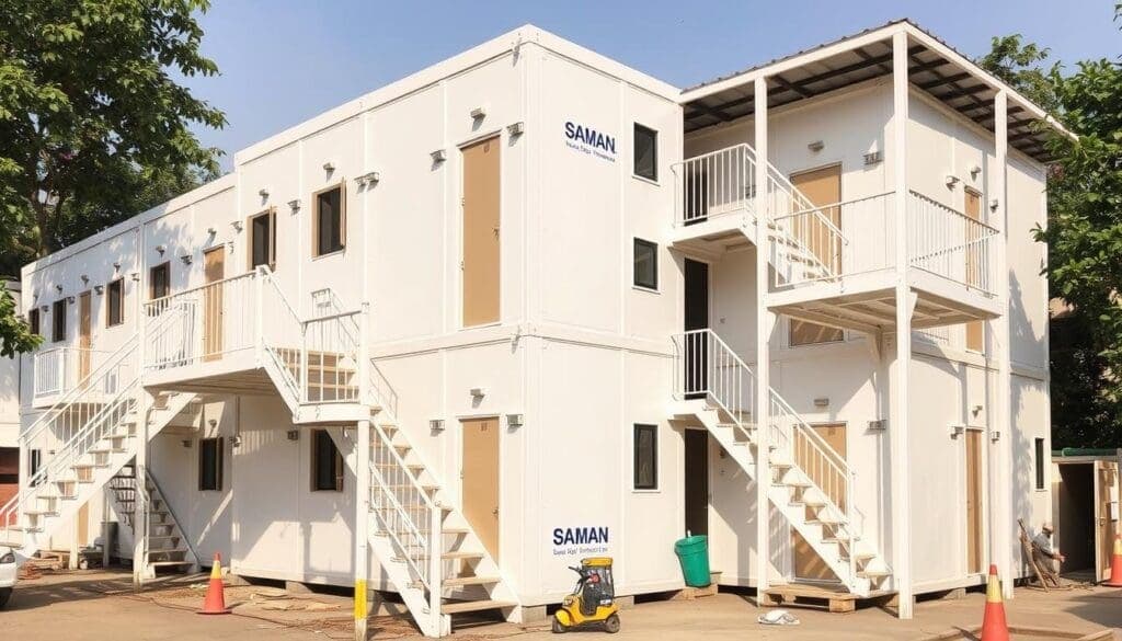 SAMAN's stackable prefab labour colony in Central Delhi SAMAN's stackable prefab labour colony in Central Delhi