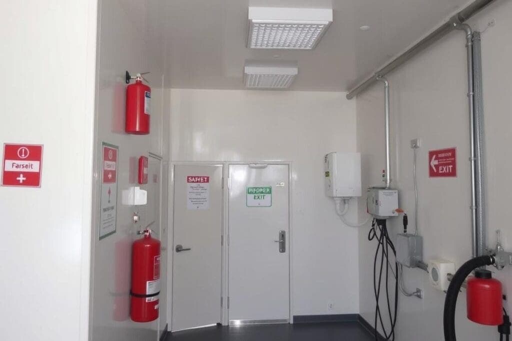 Safety features in a prefabricated labour colony in Faridabad Safety features in a prefabricated labour colony in Faridabad