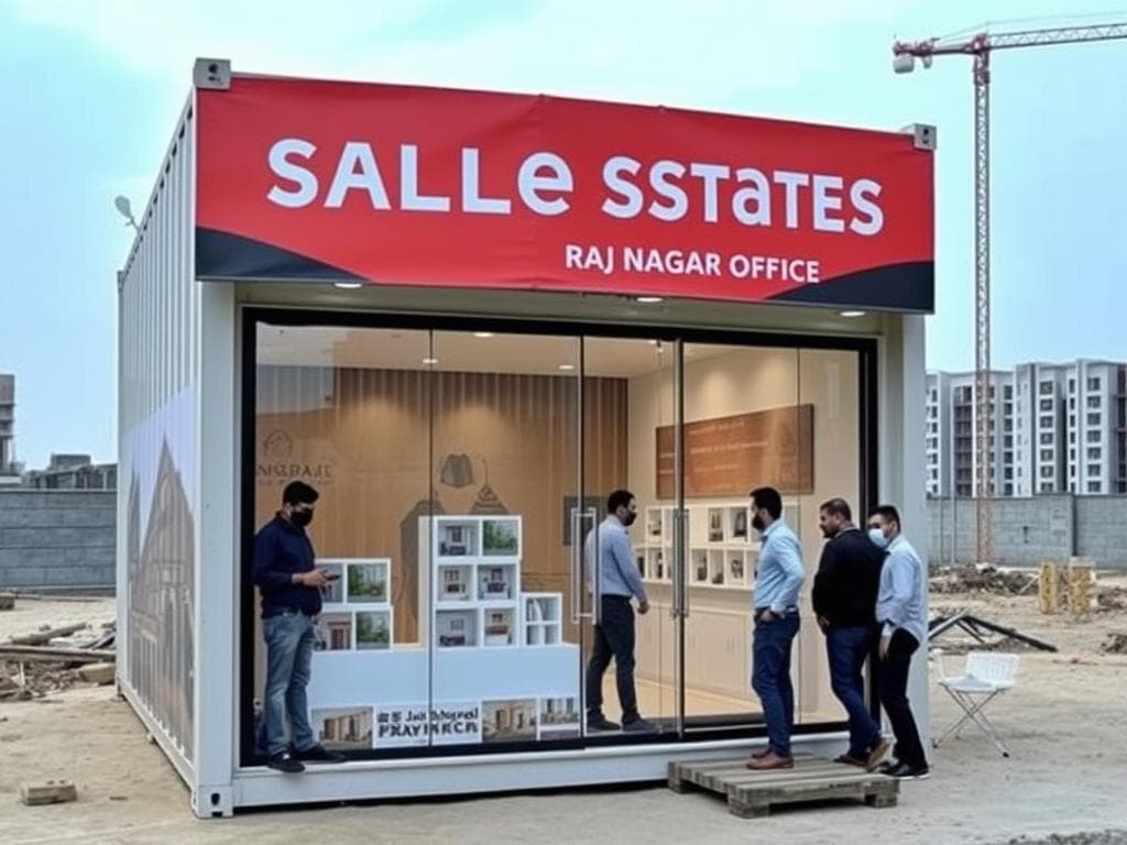 Sales container office near Raj Nagar Extension property development Sales container office near Raj Nagar Extension property development
