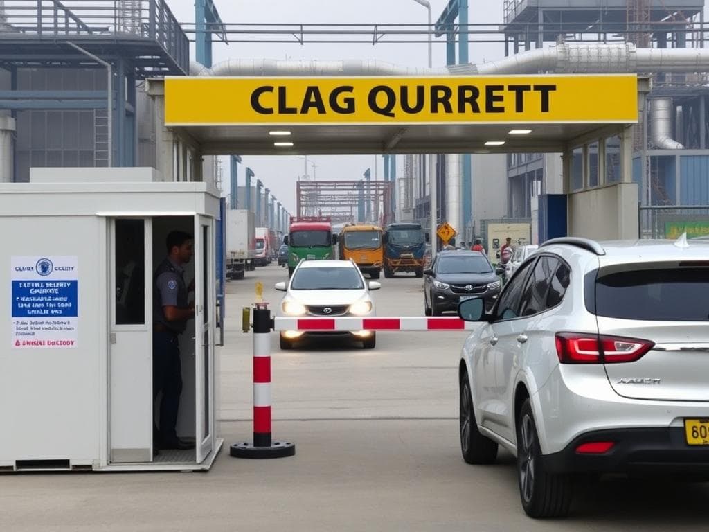 Security cabin checkpoint at Beta Sector factory entrance Security cabin checkpoint at Beta Sector factory entrance