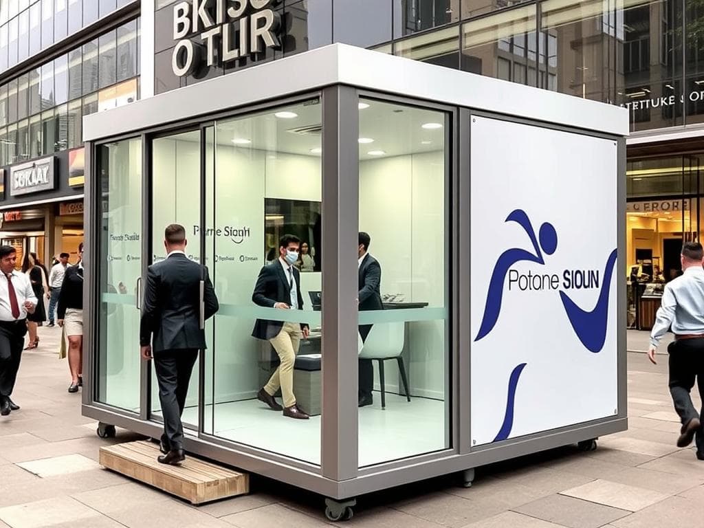 Stylish portable office cabin installed in Connaught Place, Delhi Stylish portable office cabin installed in Connaught Place, Delhi