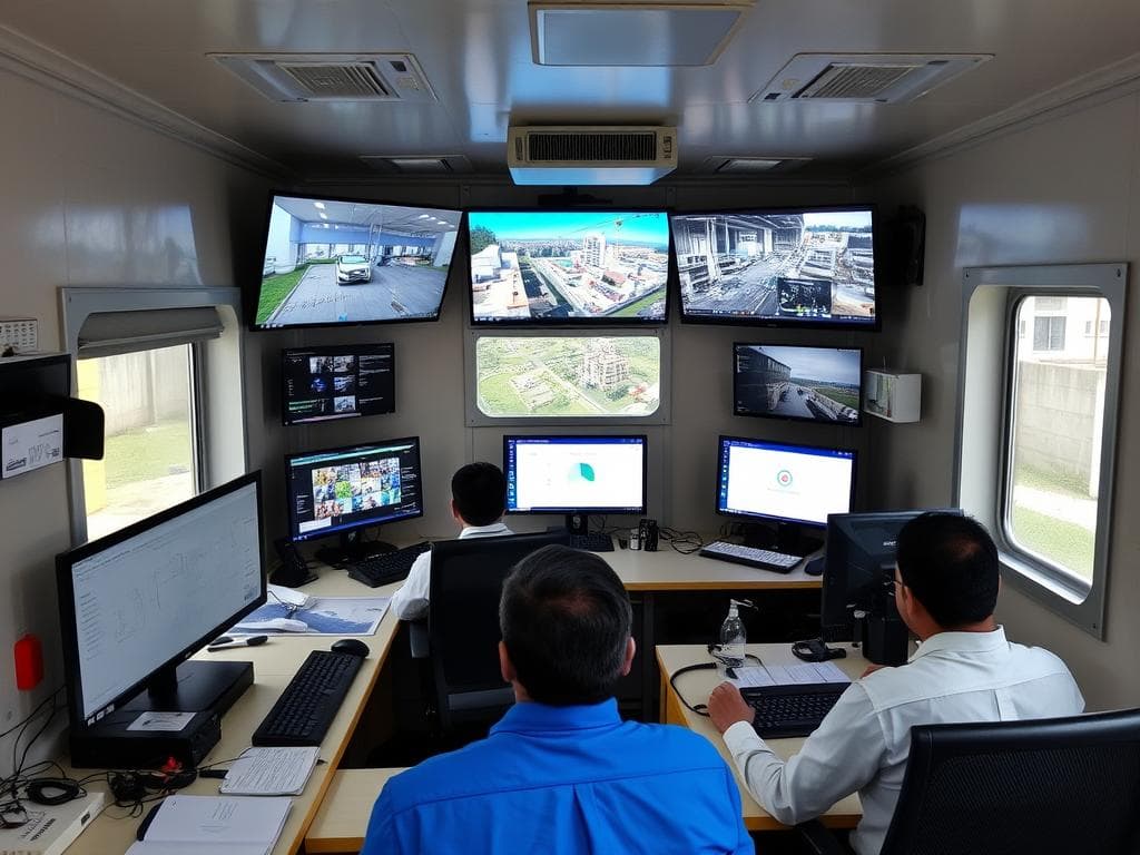 Temporary control room setup in a portable cabin for a Rohini residential development Temporary control room setup in a portable cabin for a Rohini residential development