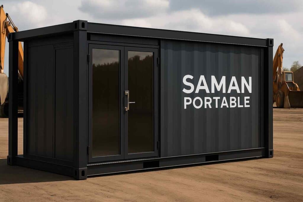 Branded black portable office cabin