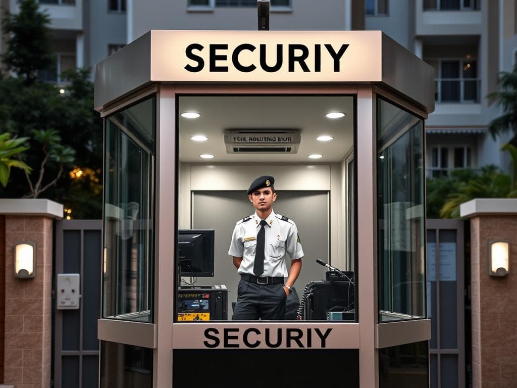 Security cabin installation at a residential complex entrance in Indirapuram, Ghaziabad