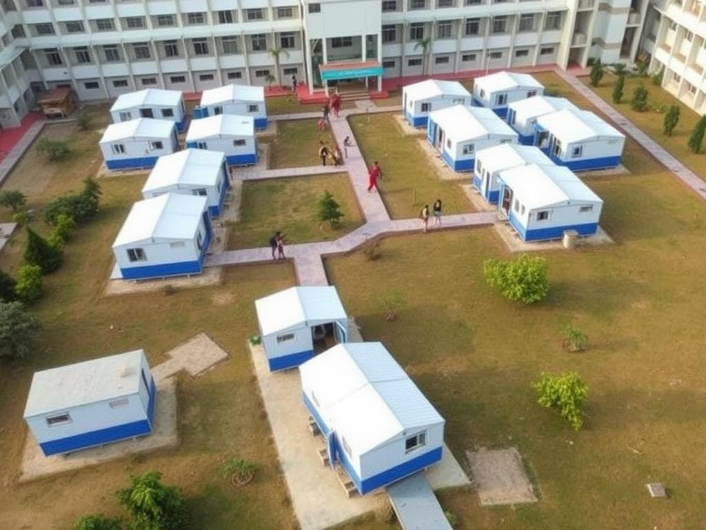 Multiple portable cabins installed at a school campus in Raj Nagar Extension, Ghaziabad