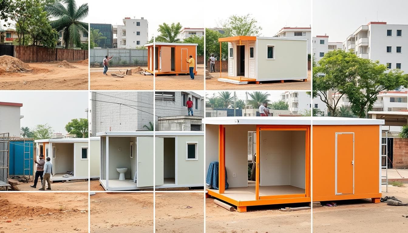 Time-lapse of portable cabin installation in Ghaziabad showing 7-day process
