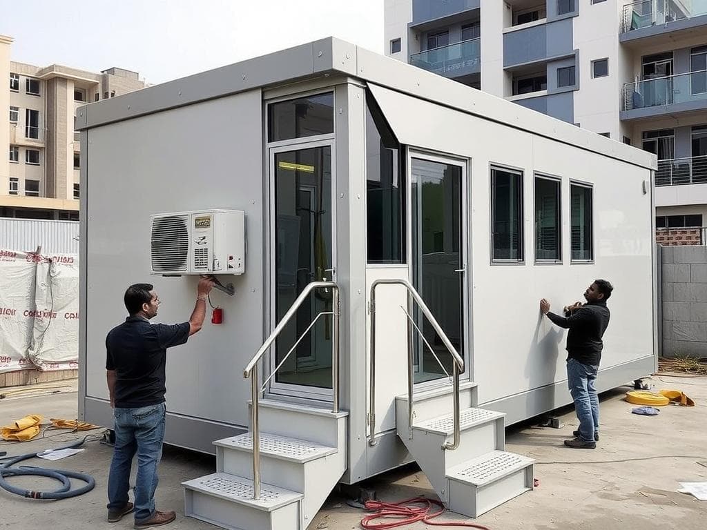 Modern portable office cabin installation in Vaishali, Ghaziabad