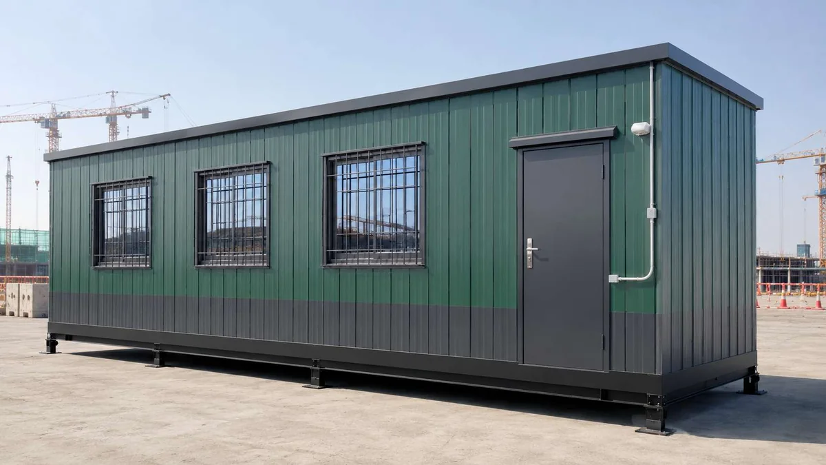 Emerald grey MS porta cabin site office ready for an Indore Pithampur project plot