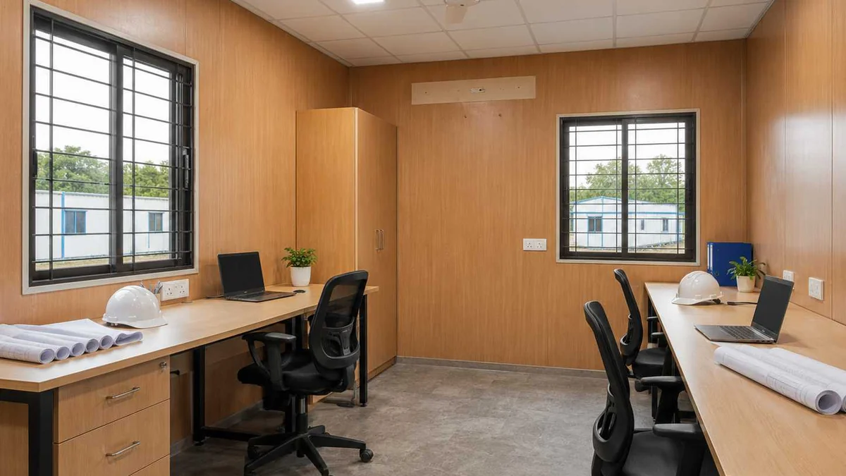 Interior of a SAMAN porta cabin office for a Lucknow site